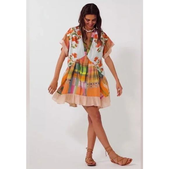 NEW! Free People 'Agnes' Tiered Ruffle Minidress in SPRING COMBO (M) - Picture 10 of 12